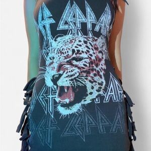 Def Leppard Graphic Leopard Tank Dress - upcycled and cutouts in side